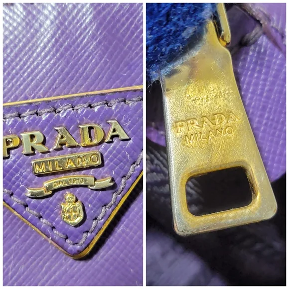 Prada Saffiano Leather Small Galleria Double Zip Tote Satchel Bag Purple - Picture 10 of 15